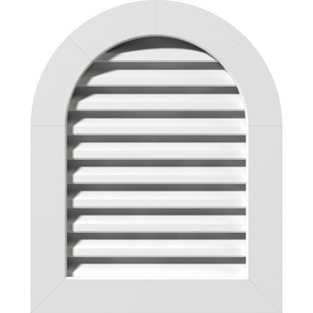 Ekena Millwork Round Top Gable Vent Functional, PVC Gable Vent w/ 1" x 4" Flat Trim Frame, 16"W x 18"H GVPRT16X1801FUN